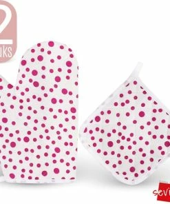 Groothandel ???? Tavas Sevilya Ovenwant Met Pannenlap Vepakt - Paarse Stippels Katoen, Thermolite Hittebestendig Tot 200°C Set Van 2 | Pannenlappen En Ovenwanten Set Ovenhandschoenen ????