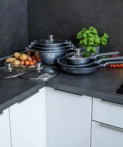 Korting ???? Herenthal Inductie Pannenset - Luxe 10-delige Koekenpannenset - Voor Alle Warmtebronnen - Met Glazen Deksels En Koudgrepen - Grijs ???? -Bourgogne Shop 550x550 24