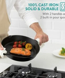 Hete verkoop ⌛ Navaris Gietijzeren Koekenpan - Braadpan Van Gietijzer - Ronde Skillet - Geschikt Voor Alle Warmtebronnen - Ø 30 Cm - Ovenbestendig Tot 260 Graden ???? -Bourgogne Shop 550x550 281