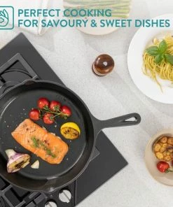 Hete verkoop ⌛ Navaris Gietijzeren Koekenpan - Braadpan Van Gietijzer - Ronde Skillet - Geschikt Voor Alle Warmtebronnen - Ø 30 Cm - Ovenbestendig Tot 260 Graden ???? -Bourgogne Shop 550x550 282