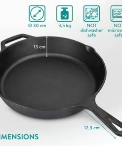 Hete verkoop ⌛ Navaris Gietijzeren Koekenpan - Braadpan Van Gietijzer - Ronde Skillet - Geschikt Voor Alle Warmtebronnen - Ø 30 Cm - Ovenbestendig Tot 260 Graden ???? -Bourgogne Shop 550x550 284