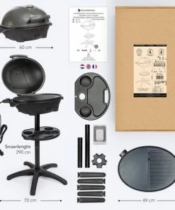 Groothandel ⌛ KitchenBrothers Elektrische Barbecue - Tafelbarbecue Met Grillplaat - Anti-aanbaklaag - Incl. Plank/Houders - BBQ Grilloppervlak 46,5x33,8cm - 5 Standen Tot 300°C - 2400W - Zwart ???? -Bourgogne Shop 550x550 391