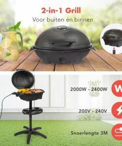 Groothandel ⌛ KitchenBrothers Elektrische Barbecue - Tafelbarbecue Met Grillplaat - Anti-aanbaklaag - Incl. Plank/Houders - BBQ Grilloppervlak 46,5x33,8cm - 5 Standen Tot 300°C - 2400W - Zwart ???? -Bourgogne Shop 550x550 394