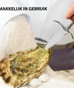 Goedkoop ???? Oyster Supply Compleet 4-delige Oesterset | Oestermes - Oesterbreekmes - Schaaldiermes | Messenhoes | Snijbestendige Oesterhandschoenen - Slagershandschoenen - Werkhandschoenen | Oesterhouder | Veilig Oesters Openen | Kleur Mes: Bruin ???? -Bourgogne Shop 550x550 434