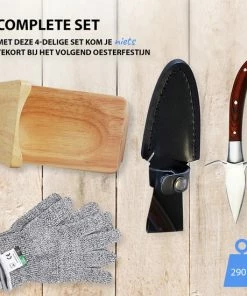 Goedkoop ???? Oyster Supply Compleet 4-delige Oesterset | Oestermes - Oesterbreekmes - Schaaldiermes | Messenhoes | Snijbestendige Oesterhandschoenen - Slagershandschoenen - Werkhandschoenen | Oesterhouder | Veilig Oesters Openen | Kleur Mes: Bruin ???? -Bourgogne Shop 550x550 436