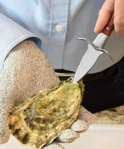 Goedkoop ???? Oyster Supply Compleet 4-delige Oesterset | Oestermes - Oesterbreekmes - Schaaldiermes | Messenhoes | Snijbestendige Oesterhandschoenen - Slagershandschoenen - Werkhandschoenen | Oesterhouder | Veilig Oesters Openen | Kleur Mes: Bruin ???? -Bourgogne Shop 550x550 437