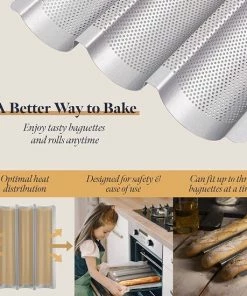 Coupon ✔️ PRETEX GOURMEO Stokbrood Bakjes Voor 3 Baguettes Met Anti-aanbaklaag - 38.5cm X 28.5cm - Franse Baguette Brood Bakplaat - Makkelijk Te Gebruiken En Poetsen 1 Backblech Für 3 Baguettes Zilver ???? -Bourgogne Shop 550x550 45