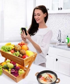 Promo ???? Spieringstore® Fruitmand – 2 Laags – Hout – Aardappelbak - Aanrecht Organiser - Fruitkistje - Fruitschaal – Fruitmand -Schaal Decoratie - Voor Fruit / Groente / Snacks / Brood ???? -Bourgogne Shop 550x550 452