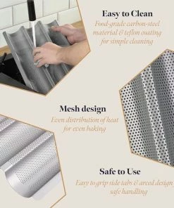 Coupon ✔️ PRETEX GOURMEO Stokbrood Bakjes Voor 3 Baguettes Met Anti-aanbaklaag - 38.5cm X 28.5cm - Franse Baguette Brood Bakplaat - Makkelijk Te Gebruiken En Poetsen 1 Backblech Für 3 Baguettes Zilver ???? -Bourgogne Shop 550x550 46