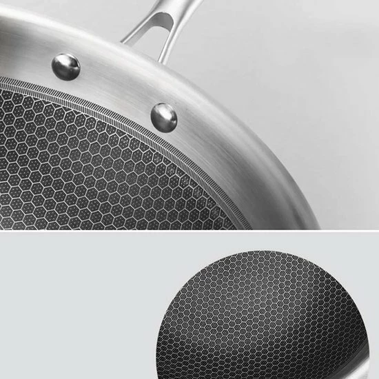 Uitgang ✨ MONOO Luxe Honingraat Wokpan Met Deksel - 32cm - Inductie - Compound Steel Wok ???? 2 Uitgang ✨ MONOO Luxe Honingraat Wokpan Met Deksel - 32cm - Inductie - Compound Steel Wok ???? - Afbeelding 2