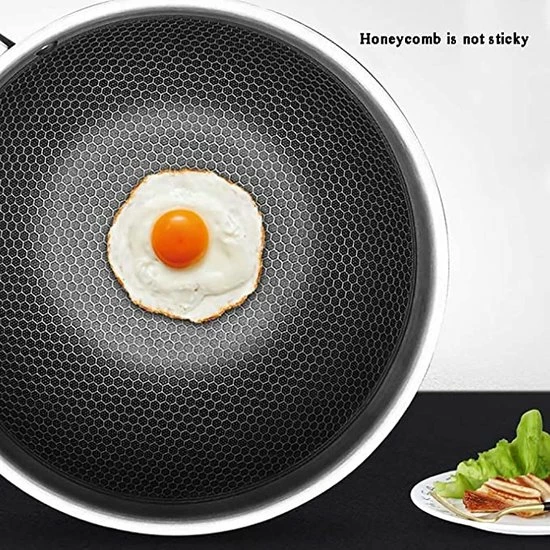 Uitgang ✨ MONOO Luxe Honingraat Wokpan Met Deksel - 32cm - Inductie - Compound Steel Wok ???? 3 Uitgang ✨ MONOO Luxe Honingraat Wokpan Met Deksel - 32cm - Inductie - Compound Steel Wok ???? - Afbeelding 3