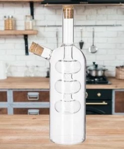 Promo ???? Merkloos Decopatent® 2in1 Olie En Azijnstel Glas - Bolvorm Met Kurken - Glazen Azijnfles & Oliefles In 1 - Oil And Vinegar - 9 X 9 X 21 Cm ⭐ -Bourgogne Shop 550x550 466