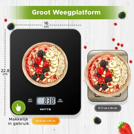 Goedkoopste ❤️ Witts Digitale Precisie Keuken Weegschaal – 1gr Tot 15 Kg – Tarra Functie – Elektrisch – Zwart ???? 2 Goedkoopste ❤️ Witts Digitale Precisie Keuken Weegschaal – 1gr Tot 15 Kg – Tarra Functie – Elektrisch – Zwart ???? - Afbeelding 2