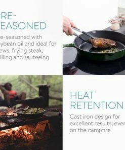 Groothandel ✨ Navaris Gietijzeren Koekenpan - Geëmailleerde Pan Van Gietijzer - Ronde Skillet - Geschikt Voor Alle Warmtebronnen - Ø 30 Cm - Met Handvat - Groen ???? -Bourgogne Shop 550x550 625