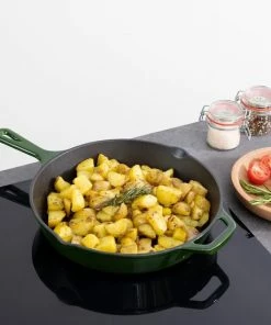 Groothandel ✨ Navaris Gietijzeren Koekenpan - Geëmailleerde Pan Van Gietijzer - Ronde Skillet - Geschikt Voor Alle Warmtebronnen - Ø 30 Cm - Met Handvat - Groen ???? -Bourgogne Shop 550x550 626