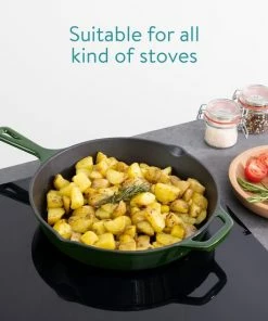 Groothandel ✨ Navaris Gietijzeren Koekenpan - Geëmailleerde Pan Van Gietijzer - Ronde Skillet - Geschikt Voor Alle Warmtebronnen - Ø 30 Cm - Met Handvat - Groen ???? -Bourgogne Shop 550x550 627