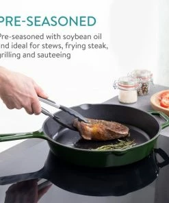 Groothandel ✨ Navaris Gietijzeren Koekenpan - Geëmailleerde Pan Van Gietijzer - Ronde Skillet - Geschikt Voor Alle Warmtebronnen - Ø 30 Cm - Met Handvat - Groen ???? -Bourgogne Shop 550x550 629