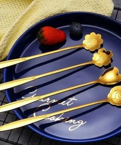 Nieuw ✔️ Fako Bijoux® - 4 Lange Lepels Bloem Motief - Latte Macchiato - Longdrink - Cocktail - Dessert - IJs - Koffie - Goud - 4 Stuks - Bewaarzakje ???? -Bourgogne Shop 550x550 662