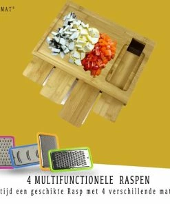 Uitgang ⌛ TammaT® Snijplank Hout - Met Opvangbakken - Bamboe Snijplank - Met Rasp - Stapelbaar Voorraadbakjes - Keuken Accessoires - Groentesnijder - Snijplank Hout - BBQ ✨ -Bourgogne Shop 550x550 671