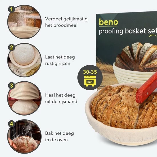 Uitgang ???? Beno® Rijsmandje Met Deegkleed Rond – Banneton Voor Brood Bakken, Deeg Rijzen - Sinterklaas Cadeau - Black Friday 2022 ???? 2 Uitgang ???? Beno® Rijsmandje Met Deegkleed Rond – Banneton Voor Brood Bakken, Deeg Rijzen - Sinterklaas Cadeau - Black Friday 2022 ???? - Afbeelding 2