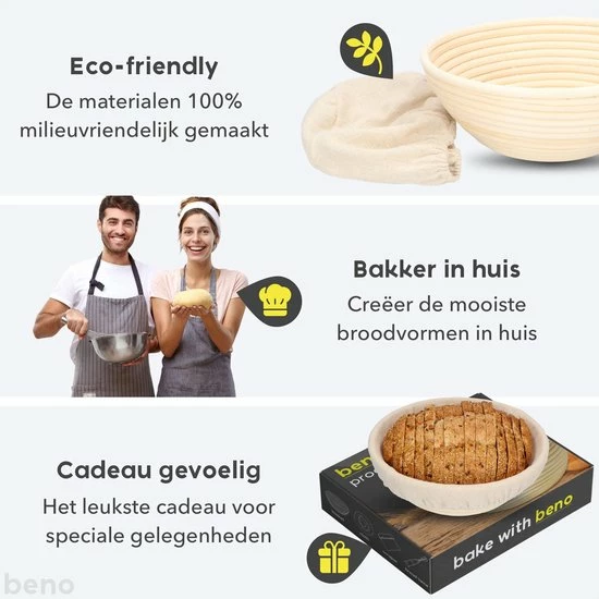 Uitgang ???? Beno® Rijsmandje Met Deegkleed Rond – Banneton Voor Brood Bakken, Deeg Rijzen - Sinterklaas Cadeau - Black Friday 2022 ???? 3 Uitgang ???? Beno® Rijsmandje Met Deegkleed Rond – Banneton Voor Brood Bakken, Deeg Rijzen - Sinterklaas Cadeau - Black Friday 2022 ???? - Afbeelding 3