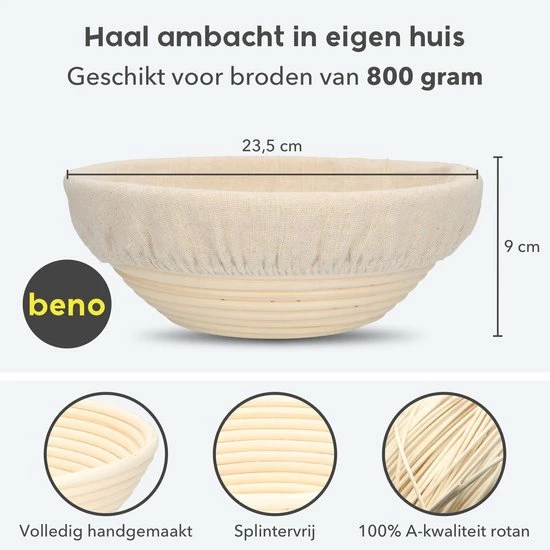 Uitgang ???? Beno® Rijsmandje Met Deegkleed Rond – Banneton Voor Brood Bakken, Deeg Rijzen - Sinterklaas Cadeau - Black Friday 2022 ???? 7 Uitgang ???? Beno® Rijsmandje Met Deegkleed Rond – Banneton Voor Brood Bakken, Deeg Rijzen - Sinterklaas Cadeau - Black Friday 2022 ???? - Afbeelding 7