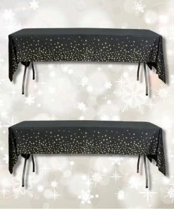 Korting ✨ FeestSpot – 2x Zwart/Goud Plastic Wegwerp Tafelkleed - Tafelzeil - Kerst - 137x274 ????