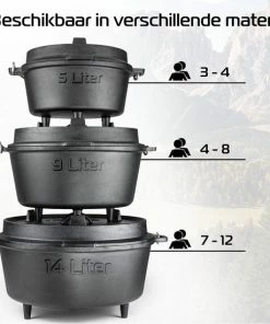 Groothandel ???? IRONO Dutch Oven - Pan Gietijzer - 14 Liter - Gietijzeren Pan BBQ 4-delig - Multifunctionele Kookset - Braadpan Gietijzer Met Deksellifter - Bakpan - Kookpan - Outdoor Cooking ???? -Bourgogne Shop 550x550 737