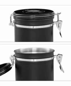 Beste Pirce ⭐ Relaxdays Voorraadbus Koffie - Koffieblik - Luchtdicht - Koffiebus - Zwart - Rvs - Metaal Medium ???? -Bourgogne Shop 550x550 820