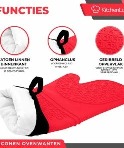 Hete verkoop ???? KitchenLove Ovenwanten Siliconen - Ovenhandschoenen Hittebestendig Tot 230 °C - 2 Stuks - Rood ???? -Bourgogne Shop 550x550 841