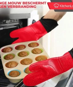 Hete verkoop ???? KitchenLove Ovenwanten Siliconen - Ovenhandschoenen Hittebestendig Tot 230 °C - 2 Stuks - Rood ???? -Bourgogne Shop 550x550 843