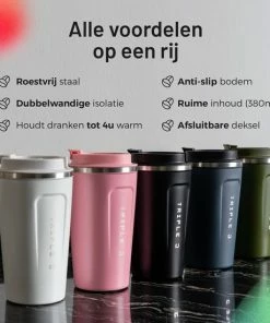 Beste Pirce ✨ Triple J TripleJ® - Koffiebeker To-Go - Thermoskan - Thermosbeker - Theebeker - Reisbeker - Travel Mug - RVS - Dubbelwandig - 510ml - Roze ???? -Bourgogne Shop 550x550 864