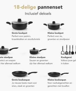 Goedkoopste ???? Rochester 18-delige Pannenset Met Deksels - Kookpotten - Koekenpannen Steelpannen - Aluminium - Zwart ???? -Bourgogne Shop 550x550 907
