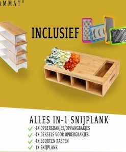 Uitgang ⌛ TammaT® Snijplank Hout - Met Opvangbakken - Bamboe Snijplank - Met Rasp - Stapelbaar Voorraadbakjes - Keuken Accessoires - Groentesnijder - Snijplank Hout - BBQ ✨ -Bourgogne Shop 550x555 4