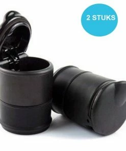 Goedkoop ❤️ Discountershop 2x Universele Asbak Voor In De Auto - Asbak Met LED En Deksel - Voor Bekerhouder (Autoasbak) Of Buiten ????