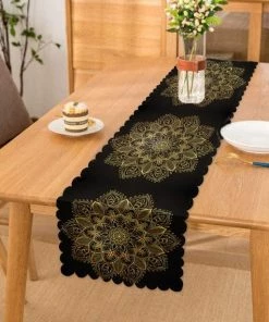 Top 10 ???? Bedrukt Velvet Textiel Tafelloper - 45x220- Gold Mandala Op Zwart - De Groen Home ????