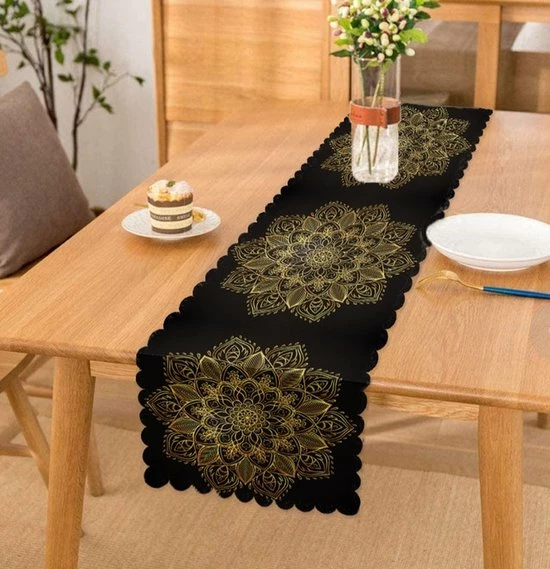 Top 10 ???? Bedrukt Velvet Textiel Tafelloper - 45x220- Gold Mandala Op Zwart - De Groen Home ???? 1 Top 10 ???? Bedrukt Velvet Textiel Tafelloper - 45x220- Gold Mandala Op Zwart - De Groen Home ????