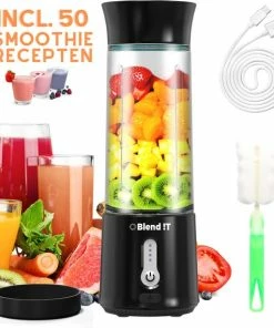 Goedkoop ???? Blend !T Draagbare Mini Blender To Go - Portable Smoothie Maker - Draadloos - USB-oplaadbaar - 500 ML - Zwart ????