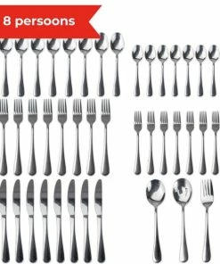 Beste deal ❤️ Dymund 8 Persoons Bestekset - (45-delig) Bestek - Incl. Serveerlepel/Suikerlepel/Serveervork/Botermes - RVS - Zilver ⌛