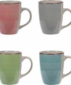 Aanbiedingen ???? Excellent Houseware Set Van 4x Stuks Luxe Gekleurde Stoneware Bekers/koffiekopjes 270 Ml - Kopjes/koffiebekers ???? -Bourgogne Shop 550x592 1