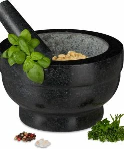 Uitgang ???? Relaxdays Vijzel En Stamper Graniet - Kruidenstamper - Kruiden Vermaler - Mortier - 1 L ✔️