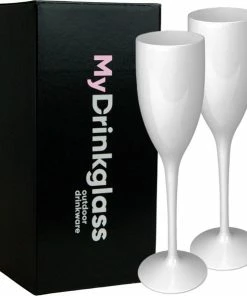Uitgang ???? MyDrinkglass Plastic Champagne Glazen Reims Wit | Champagneglazen Plastic | 2 Stuks | Plastic Glazen | Zero Waste | Herbruikbaar | Onbreekbaar Champagneglas | 150 Ml | ????