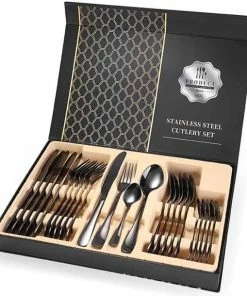 Coupon ???? Shoppen Voor Iedereen - 6 Personen Bestekset - 24 Dlg Bestek - Zwart - Geschenkdoos- Cadeau ????