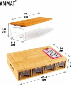 Uitgang ⌛ TammaT® Snijplank Hout - Met Opvangbakken - Bamboe Snijplank - Met Rasp - Stapelbaar Voorraadbakjes - Keuken Accessoires - Groentesnijder - Snijplank Hout - BBQ ✨ -Bourgogne Shop 550x615