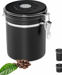 Beste Pirce ⭐ Relaxdays Voorraadbus Koffie - Koffieblik - Luchtdicht - Koffiebus - Zwart - Rvs - Metaal Medium ????