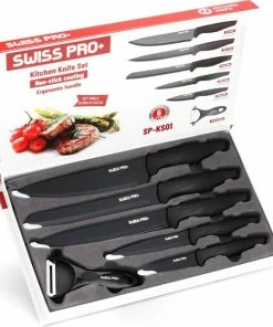 Goedkoop ???? Swiss Pro+ - Keukenmessen Set-koksmessen Set-messensets Zwart-keuken Accessoires-vleesmessen-koksmes-messenset-keramische Messen-dunschiller-pizzasnijder-mes-broodmes ???? -Bourgogne Shop 550x623 4