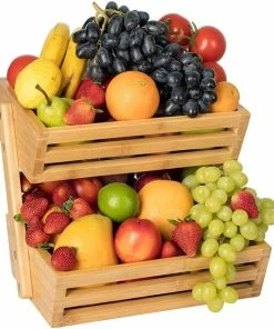 Promo ???? Spieringstore® Fruitmand – 2 Laags – Hout – Aardappelbak - Aanrecht Organiser - Fruitkistje - Fruitschaal – Fruitmand -Schaal Decoratie - Voor Fruit / Groente / Snacks / Brood ???? -Bourgogne Shop 550x629