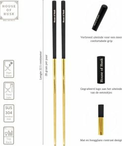 Hete verkoop ✨ House Of Husk Chopsticks Set - Koreaanse Eetstokjes - Vaatwasserbestendig - RVS - 5 Paar - Duo Tone - Zwart Goud ???? -Bourgogne Shop 550x654 3