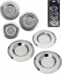 Hete verkoop ???? Merkloos Gootsteenzeefje 3 Stuks | Gootsteenfilter | Gootsteenzeef - RVS Zilver (2x) 8cm (1x) 6.5cm ???? -Bourgogne Shop 550x657