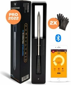 Uitgang ❤️ Vulpes Goods Vulpes Kitchen® Vleesthermometer Draadloos - 2-in-1 Oventhermometer - BBQ Thermometer - App & Bluetooth - Thermometer Koken - Meater - RVS & Fast Charger - PRO Versie - Incl. BBQ Handschoenen ????